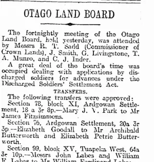 OTAGO LAND BOARD (Otago Daily Times 11-9-1919)