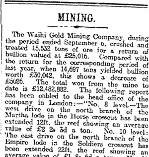 MINING. (Otago Daily Times 27-9-1919)