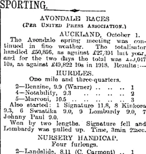 SPORTING. (Otago Daily Times 2-10-1919)