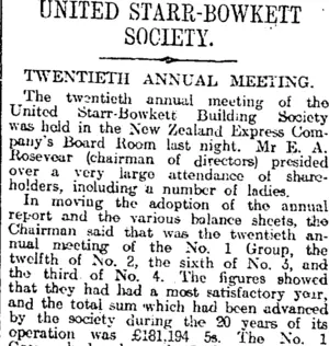 UNITED STARR-BOWKETT SOCIETY. (Otago Daily Times 15-10-1919)