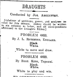 DRAUGHTS (Otago Daily Times 31-10-1919)