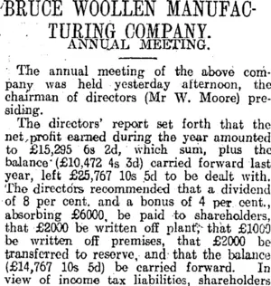 BRUCE WOOLLEN MANUFACTURING COMPANY. (Otago Daily Times 6-11-1919)
