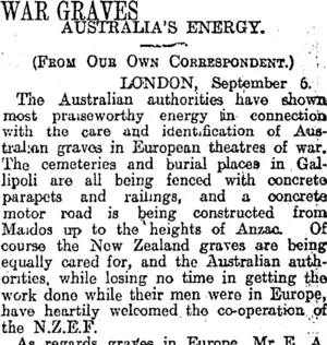 WAR GRAVES (Otago Daily Times 8-11-1919)