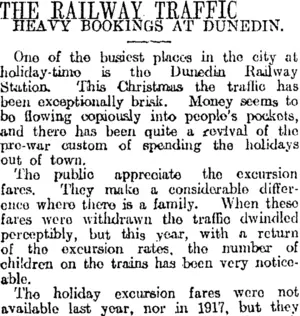 THE RAILWAY TRAFFIC (Otago Daily Times 26-12-1919)