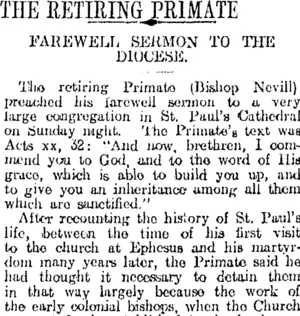 THE RETIRING PRIMATE (Otago Daily Times 29-12-1919)