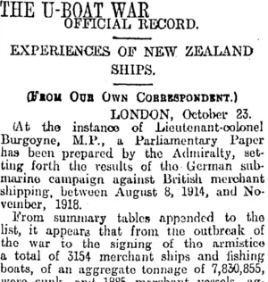 THE U-BOAT WAR (Otago Daily Times 30-12-1919)