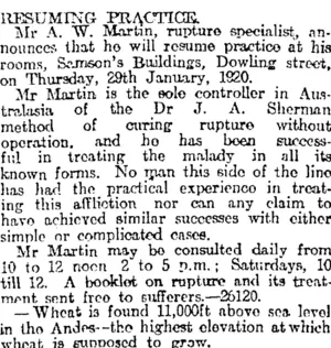 Page 5 Advertisements Column 2 (Otago Daily Times 28-1-1920)