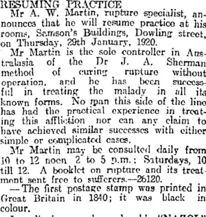 Page 5 Advertisements Column 2 (Otago Daily Times 30-1-1920)