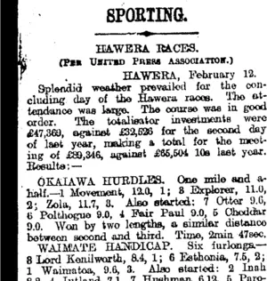 SPORTING. (Otago Daily Times 13-2-1920)