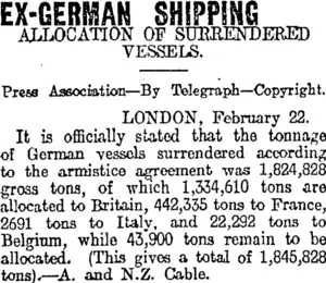 EX-GERMAN SHIPPING (Otago Daily Times 24-2-1920)