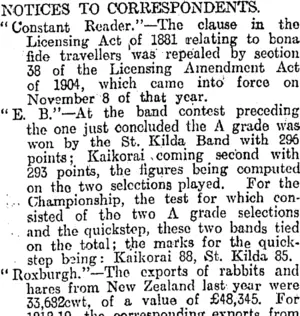 NOTICES TO CORRESPONDENTS. (Otago Daily Times 15-3-1920)