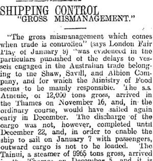SHIPPING CONTROL (Otago Daily Times 22-3-1920)