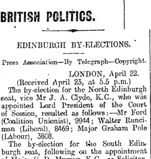 BRITISH POLITICS. (Otago Daily Times 24-4-1920)