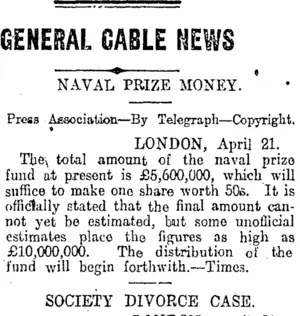 GENERAL CABLE NEWS (Otago Daily Times 24-4-1920)