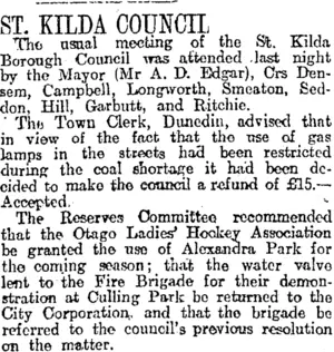 ST. KILDA COUNCIL (Otago Daily Times 4-5-1920)