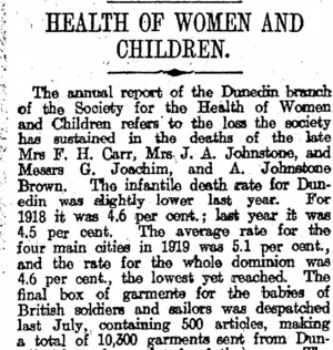HEALTH OF WOMEN AND CHILDREN. (Otago Daily Times 7-5-1920)