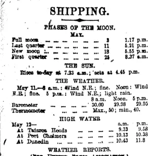 SHIPPING. (Otago Daily Times 12-5-1920)