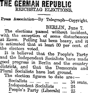 THE GERMAN REPUBLIC (Otago Daily Times 9-6-1920)