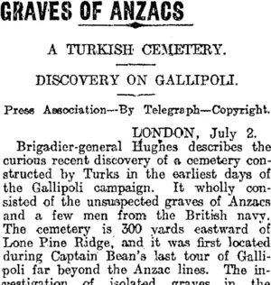 GRAVES OF ANZACS (Otago Daily Times 5-7-1920)