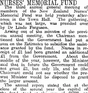 NURSES' MEMORIAL FUND (Otago Daily Times 7-7-1920)
