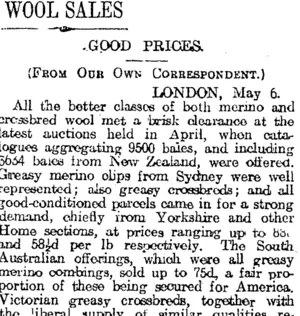 WOOL SALES (Otago Daily Times 3-7-1920)