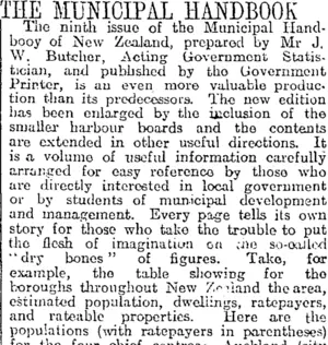 THE MUNICIPAL HANDBOOK (Otago Daily Times 16-8-1920)