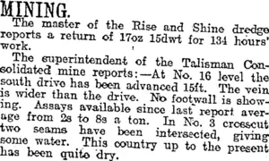 MINING. (Otago Daily Times 30-8-1920)