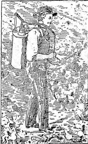 Knapsack" spray-pump. (Ohinemuri Gazette, 14 March 1896)
