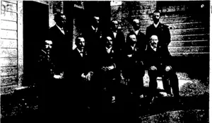 OFFICERS OF THE- NEW ZEALAND BAPTIST UNION.  Back Row: Rev. T. Clark Rev. F. W. Boreham, Rev C. Dallaston. Mr H. H. Driver.  Rev. J. C. Martin Front Row: Rev. A Dewamy, Rev. J. J. North (Secretary). Rev. R. S. Gray (President).  Mr A. Chidgey (Treasurer), Rev. J. Muirheacl. (Otago Witness, 25 November 1903)