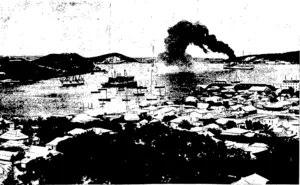PANORAMA OP NOUMEA MESSAGERIES MARITIMES MAIL STEAMER LEAVING THE HARBOUR. (Otago Witness, 02 December 1903)