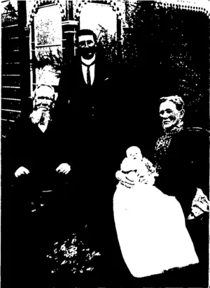 FOUR GENERATIONS.  Mr John Rowan, Mrs Peter Brown, Mr William Brown, and Liston Brown. (Otago Witness, 30 December 1903)