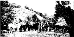 A PATAKA (FOOD HOUSE) IN THE UREWERA COUNTRY.  —Mr Robt. Leckie, photo.  ARRIVAL AT A CLEARING- IN THE HEART OF THE UREWERA COUNTRY, (Otago Witness, 27 April 1904)