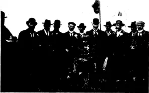 MR J. D. LANDELS.  The genial Secretary is accompanied by his clever dog "Corbie," winner of the Maiden Event.  MEMBERS OF THE WORKING COMMITTEE.  Fbom iLeft: Messrs T. Martin. C. Shand, E. Sanderson, J. R. Renton, J. D. Landels  (Secretary), J. Grigor, Sinclair Wright, Herbert Clark, A. B. Stewart (Treasurer). R. Gillespie, T. R. Mackay, and J. C. Anderson (Vice-president), seated. (Otago Witness, 04 May 1904)