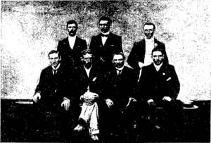 THE EXECUTIVE OP THE N.Z. PRESBYTERIAN BIBLE CLASS UNION.  Standing: Messrs J. Stout, D. Donaldson. G A. Alexander.  Sitting: Messrs H. H. Hanna (Hon. Sec), T. W. Reese (President), S. T. Cox (Vice-President), A. W. Jainieson. (Otago Witness, 04 May 1904)
