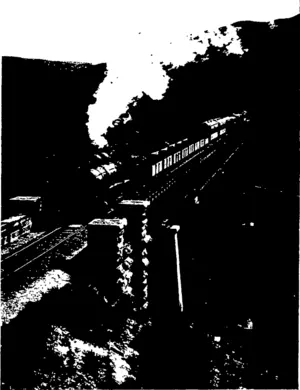 AN OTAGO CENTRAL TRAIN CROSSING THE WINGATUI —Guy. pho-to. VIADUCT. (Otago Witness, 29 April 1908)