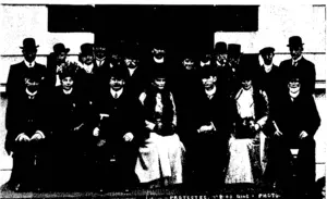 GROUP AT THE OPENING OF THE NEW POST OFFICE. GREYMOUTH  BY THE PRIME MINISTER, MAY 6. 1908.  —Ring, photo. (Otago Witness, 13 May 1908)