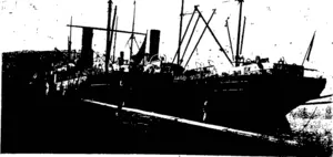 TWO LARGE OCEAN-GOING STEAMERS AT DUNEDIN: THE S.S. WAIMATE (Photos by Guy.) AND S.S. DELPHIC AT VICTORIA WHARF. (Otago Witness, 02 September 1908)