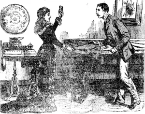 IS SHE NOT BEACTIFCL," SAID LAUKA. ERNEST LOOKED AN INSTANT, AND THEN BENT FORAYARD, AS IF HE WOULD  CLUTCH TJIK I'OKTRAIT ON WIIICII HIS GAZE WAS FIXED. (Bruce Herald, 27 July 1897)