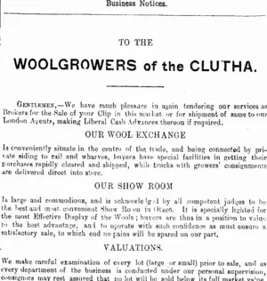 Page 1 Advertisements Column 2 (Clutha Leader 11-11-1902)