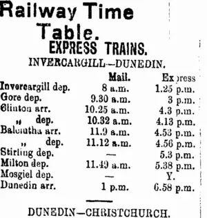 Railway Time Table. (Clutha Leader 14-2-1905)