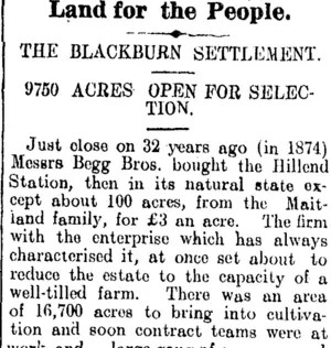 Land for the People. (Clutha Leader 10-4-1906)