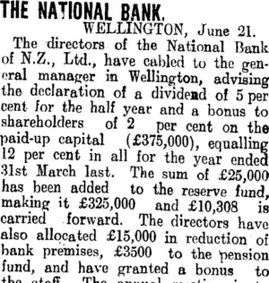 THE NATIONAL BANK. (Clutha Leader 25-6-1907)