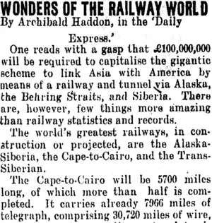 WONDERS OF THE RAILWAY WORLD (Clutha Leader 15-1-1907)
