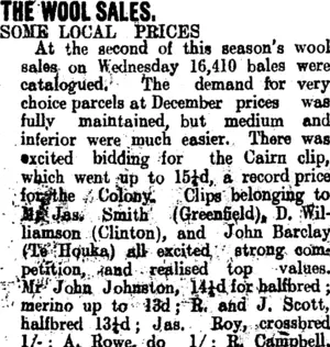 THE WOOL SALES. (Clutha Leader 25-1-1907)