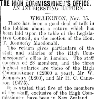 THE HIGH COMMISSIONER'S OFFICE. (Clutha Leader 19-11-1907)