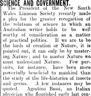 SCIENCE AND GOVERNMENT. (Clutha Leader 14-4-1908)