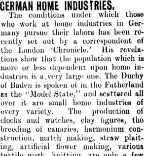 GERMAN HOME INDUSTRIES. (Clutha Leader 14-4-1908)