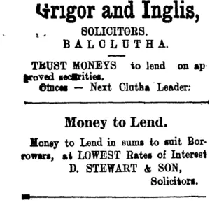 Page 1 Advertisements Column 1 (Clutha Leader 14-4-1908)