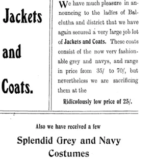 Page 1 Advertisements Column 2 (Clutha Leader 14-4-1908)