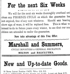 Page 1 Advertisements Column 4 (Clutha Leader 11-9-1908)